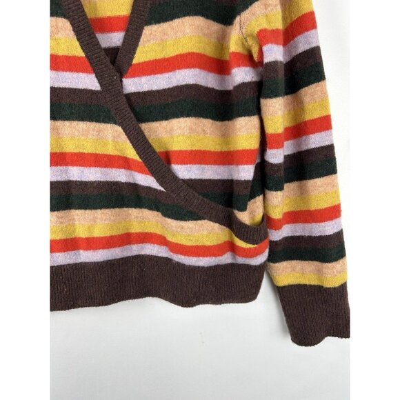 MADEWELL Womens Large Wrap Front pullover Sweater Stripe Multicolor Alpaca Wool - Picture 14 of 15